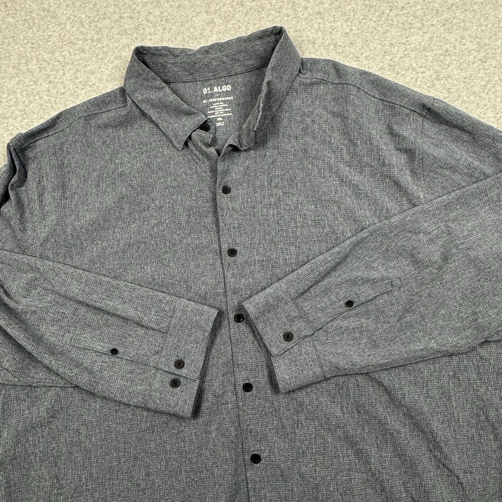 0.1 Algo Performance Dress Blue‎ Mini Check Shirt Mens 3XL UPF 40+ Quick Dry
